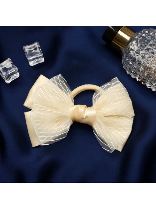 Цена за 6 шт. Бант для волос на резинке «Школьница», классика двойной полоски, 11×7 см, бежевый