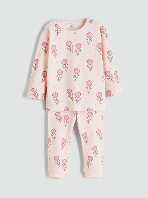 Bisiklet Yaka Bask?l? K?z Bebek Pijama Tak?m?
