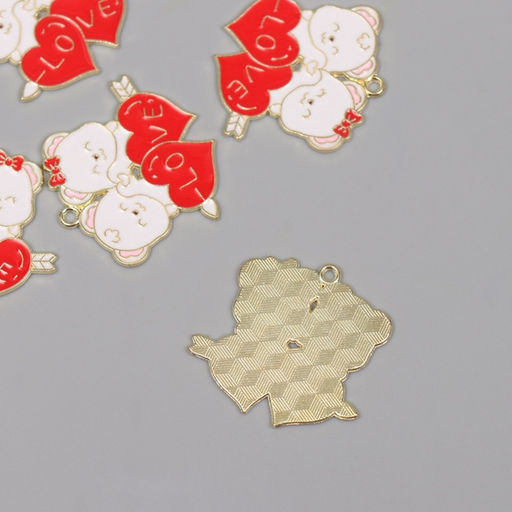 Цена за 5 шт. Декор для творчества металл, эмаль Два влюблённых мишки, 2.82.8 см - Арт узор фото 2