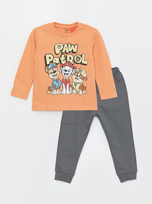 Bisiklet Yaka Paw Patrol Bask?l? Erkek Bebek Sweatshirt ve E?ofman Alt 2li