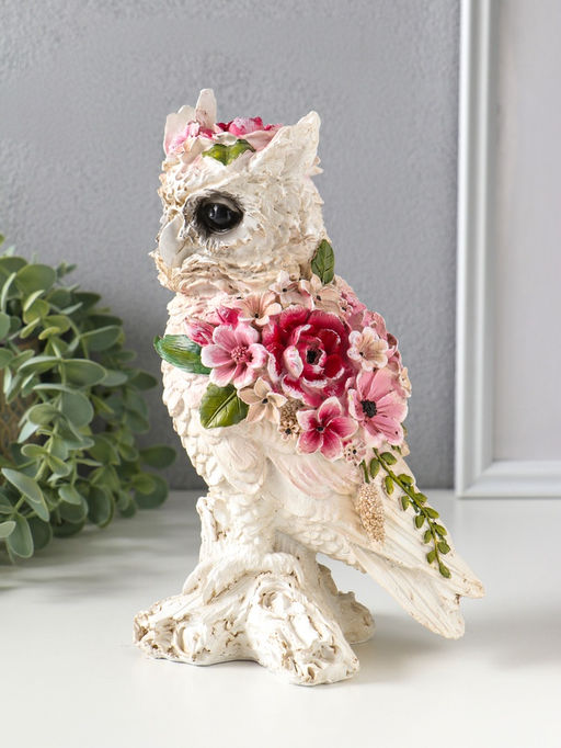 Фигура полистоун «Белая сова в цветах», 13×10×22 см