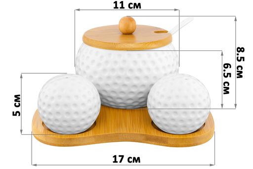 Набор - сахарница 440 мл 16*17*8,5 см Сфера с ложкой + солонка + перечница на дер. подст. - Elan gallery фото 2
