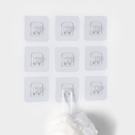 Цена за 3 шт. Крючки для полок самоклеящиеся, 5.6×5.6 см, 10 шт., прозрачная основа