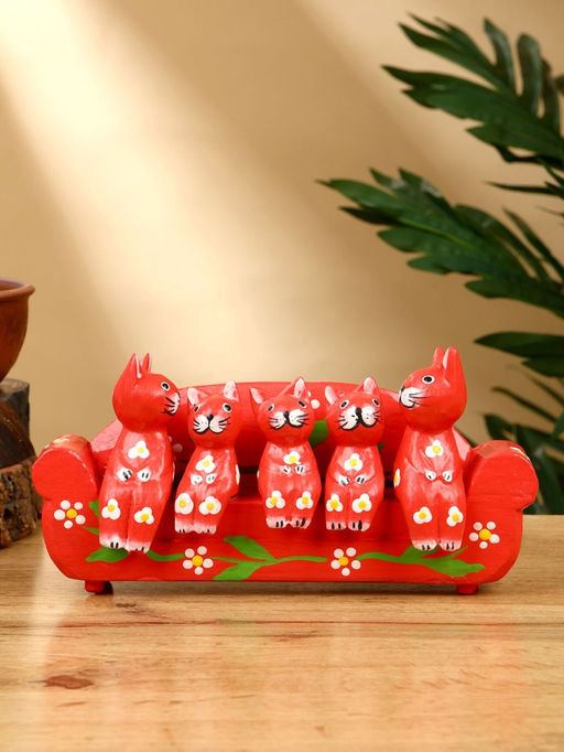 Сувенир «Кошачье семейство», 20×5×10 см, дерево, красный