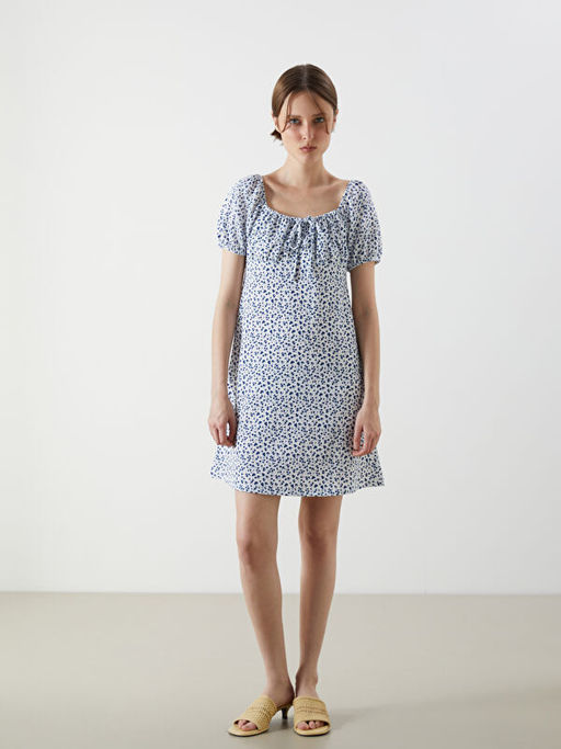 Ba?lamal? Yaka ?i?ekli Mini Elbise