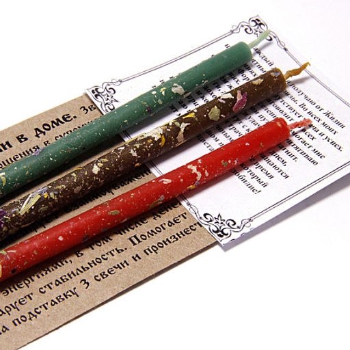 Набор свечей с травами Процветающий дом Защита денежной энергии в доме ромашка, дикая яблоня, золототысячник, зверобой, амарант, сирень 18см - Miro фото 4