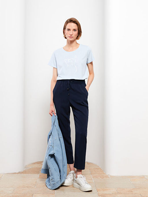 Beli Lastikli D?z Cep Detayl? Kad?n Pantolon