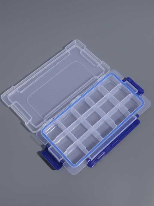 Цена за 3 шт. Органайзер для хранения мелочей, с подвесом, 15 ячеек, 23×12×3.5 см, прозрачный, синий