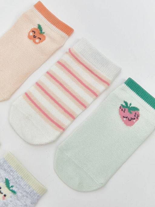 Bask?l? K?z Bebek Patik ?orap 5li