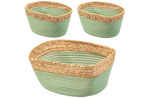 Набор 3 плетеных корзин 1 корзинка 30*25*14 см, 2 корзинки 22*14*12 см, зеленый - Elan gallery фото 3