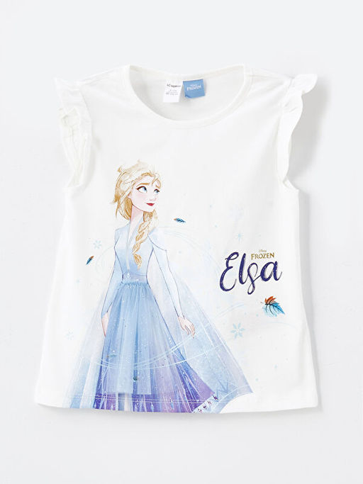 Bisiklet Yaka Elsa Bask?l? K?z ?ocuk Ti??rt