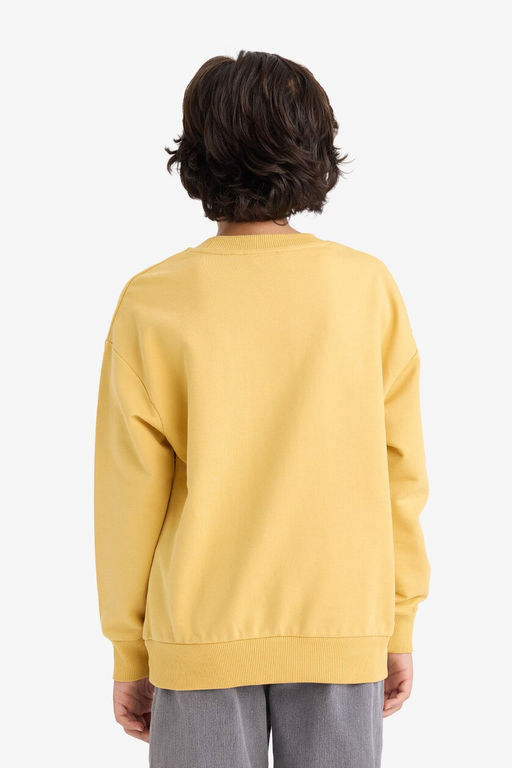 %100 Pamuk Oversize Geni_ Kal_p Bask_l_ Sweatshirt Erkek _ocuk - Defacto фото 5