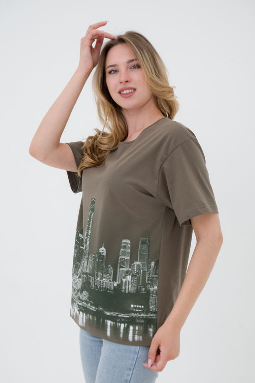 Футболка из кулирки унисекс Город хаки - Амадэль фото 3