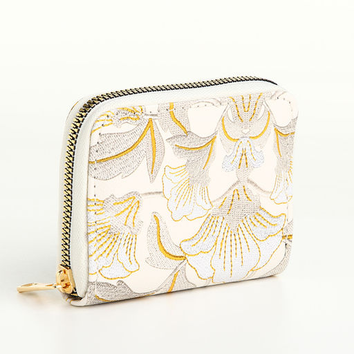 Кошелёк на молнии, три оделения, маленький, с вышивкой, белый