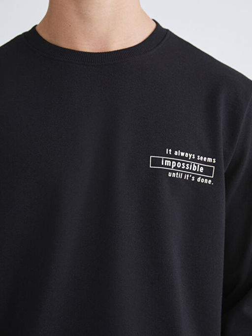 Bisiklet Yaka Bask?l? Erkek Sweatshirt
