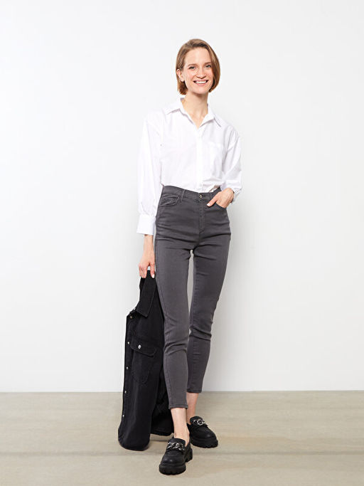 Slim Fit D?z Cep Detayl? Kad?n Jean Pantolon