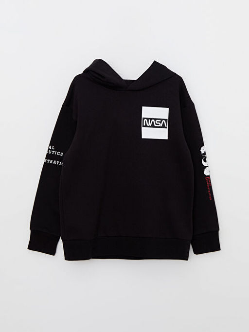 Kap??onlu Nasa Bask?l? Uzun Kollu Erkek ?ocuk Sweatshirt