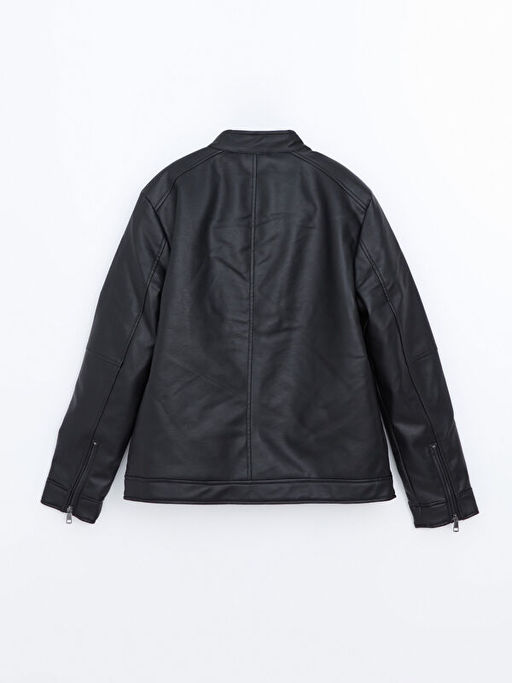 Slim Fit Biker Yaka Erkek Deri G?r?n?ml? Ceket - Waikiki фото 3