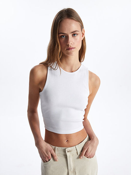 Kad?n Bisiklet Yaka D?z Crop