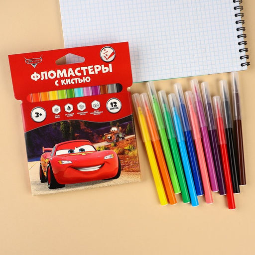 Фломастеры с кистью, 12 цветов, Тачки - Disney фото 4