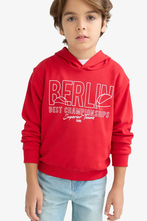 Kap__onlu Bask_l_ Sweatshirt Erkek _ocuk - Defacto фото 3