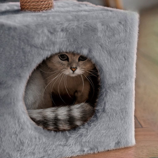 Домик для животных, с когтеточкой и полкой, джут, 32 х 32 х 64 см, серый - Simaland фото 12