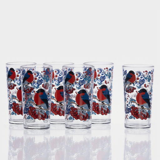 Набор стаканов новогодний «Снегири на рябине», 230 мл, 6 шт., стекло