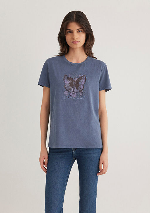 Kelebek Bask?l? Mavi Istanbul Tisort  фото 3