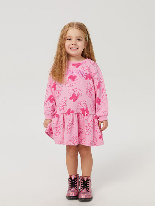 Bisiklet Yaka Uzun Kollu Minnie Mouse Bask?l? K?z Bebek Elbise - Waikiki фото 2