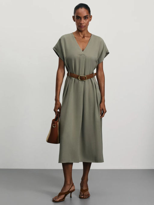 Приталенное платье из вискозы с ремнем / Zarina  фото 2