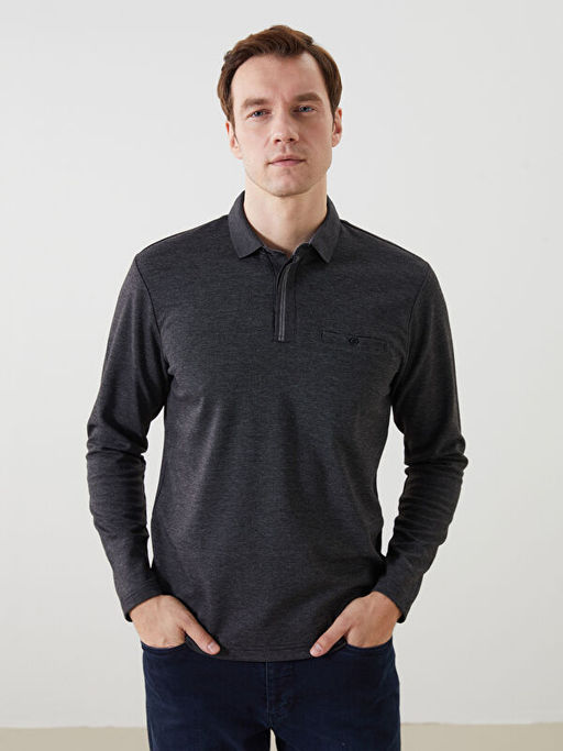 Polo Yaka Uzun Kollu Erkek Sweatshirt