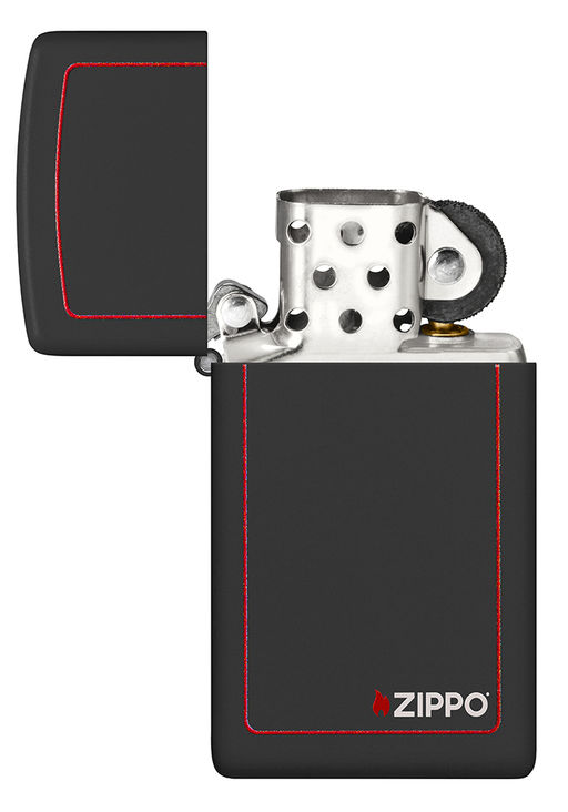 Зажигалка ZIPPO узкая с фирменным логотипом и красной окантовкой | Slim® 1618ZB