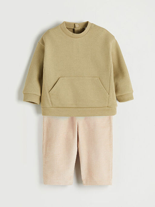 Bisiklet Yaka Erkek Bebek Sweatshirt ve Pantolon 2li