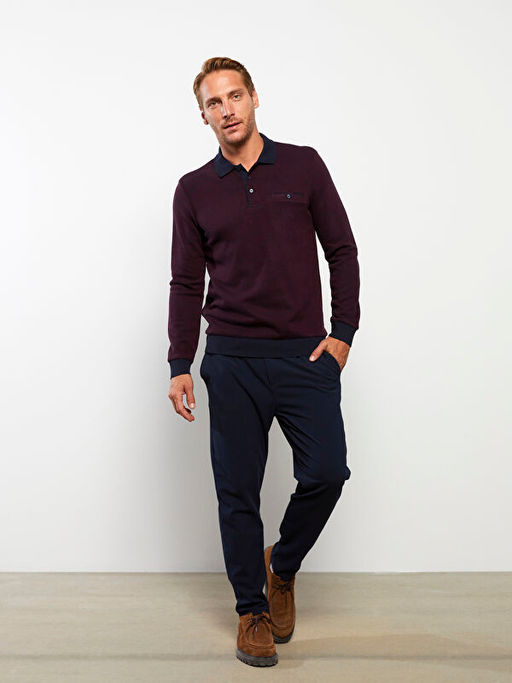 Polo Yaka Uzun Kollu Erkek Sweatshirt