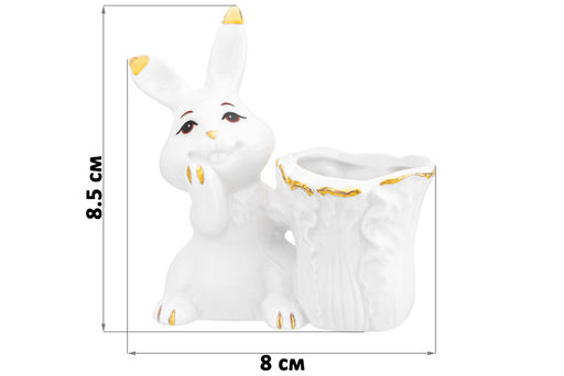 Вазочка п/зубочистки 8*4*8,5 см "Кролик с капустой" белая с золотом