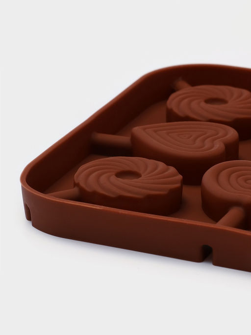 Форма для леденцов Доляна Свидание, силикон, 14.5?14.5?1.5 см, 8 ячеек (3.5?3.5 см), с палочками, коричневая