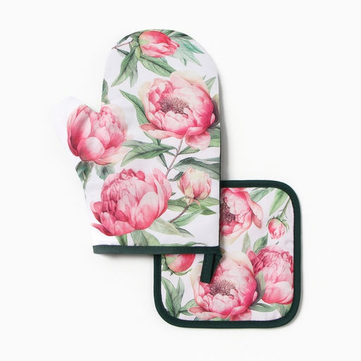 Набор кухонный Пионы варежка-прихватка 20?27 см, прихватка 17?17 см 100% п/э