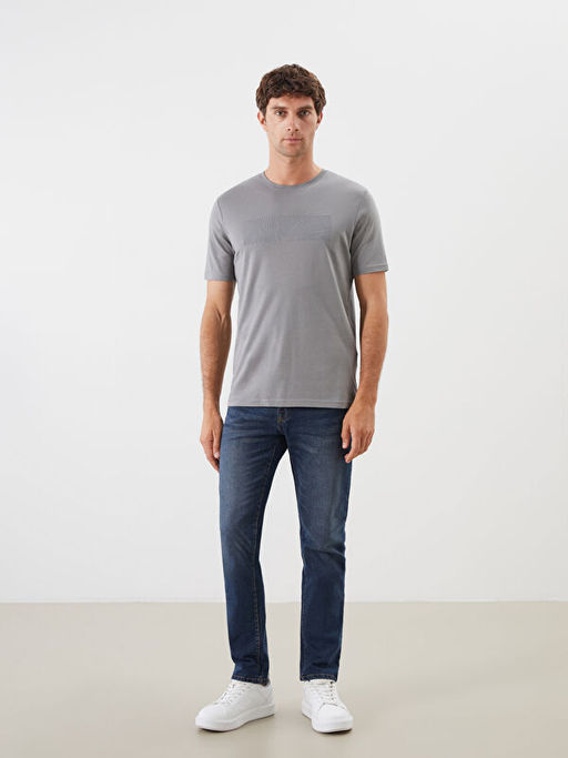 Bisiklet Yaka Bask?l? Penye Erkek Ti??rt