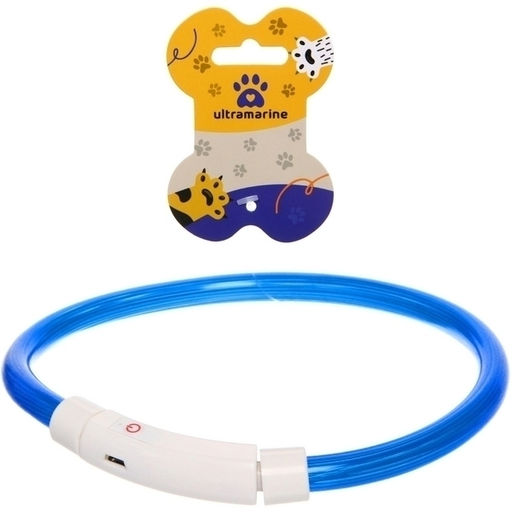 Ошейник неоновый для собак средних пород "Защита Бро", цвет синий, зарядка от USB, шнур в комплекте, размер M - d см (пакет с подвесом)