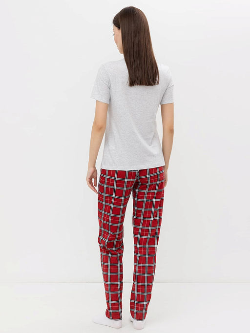 Хлопковый комплект (серая футболка с принтом и брюки в красную клетку) - Mark formelle фото 2