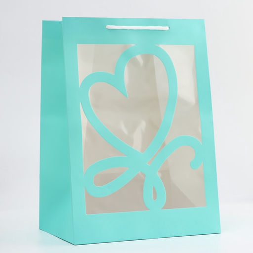 Цена за 12 шт. Пакет подарочный с фигурным окном, 25?18?35 см, голубой