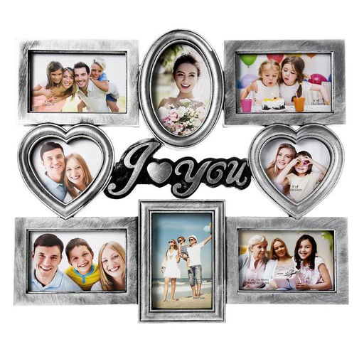Фоторамка - коллаж на 8 фото 12?12, 10?15 см Я люблю тебя, пластик, мультирамка, серебро, 43?43 см