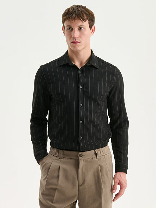 Slim Fit Uzun Kollu ?izgili Erkek G?mlek