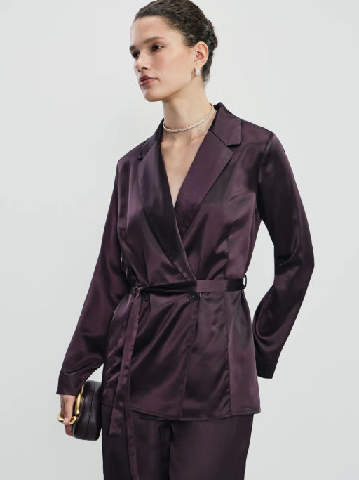 Атласная блузка с отложным воротником и поясом / Zarina