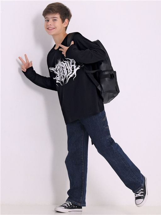 Лонгслив для мальчика Апрель из хлопка черный  фото 3