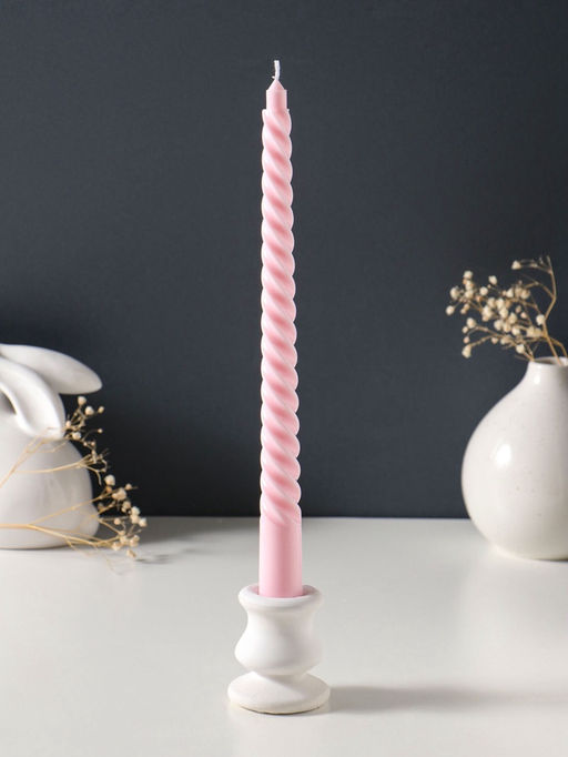 Цена за 2 шт. Свеча витая 25 см (набор 2 шт) 57 гр, 5 ч, цв. пастельно-розовый