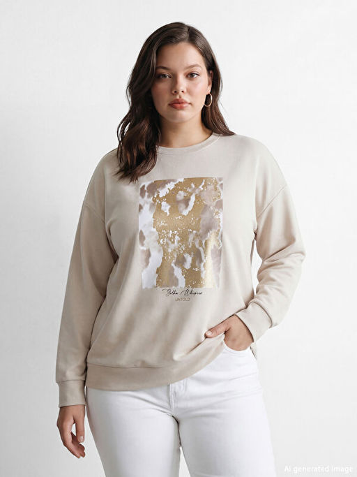 Bask?l? Soft Touch Oversize Kad?n Sweatshirt Tunik