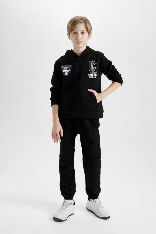 Толстовка оверсайз с капюшоном NBA Chicago Bulls для мальчиков - Defacto фото 2