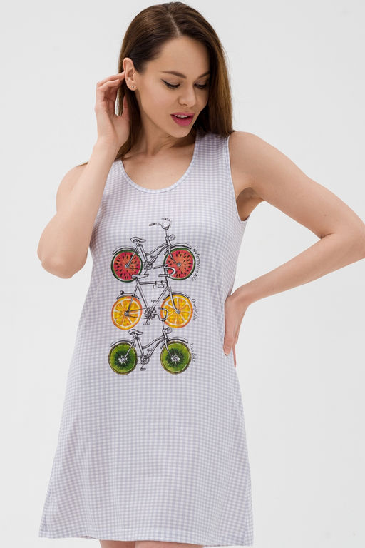 Ночная сорочка из кулирки Fruits&bikes клетка серая - Амадэль фото 6