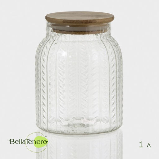 Банка для сыпучих BellaTenero «Эко. Хрусталик», 1 л, 11×14.5 см, с бамбуковой крышкой, стекло, прозрачная